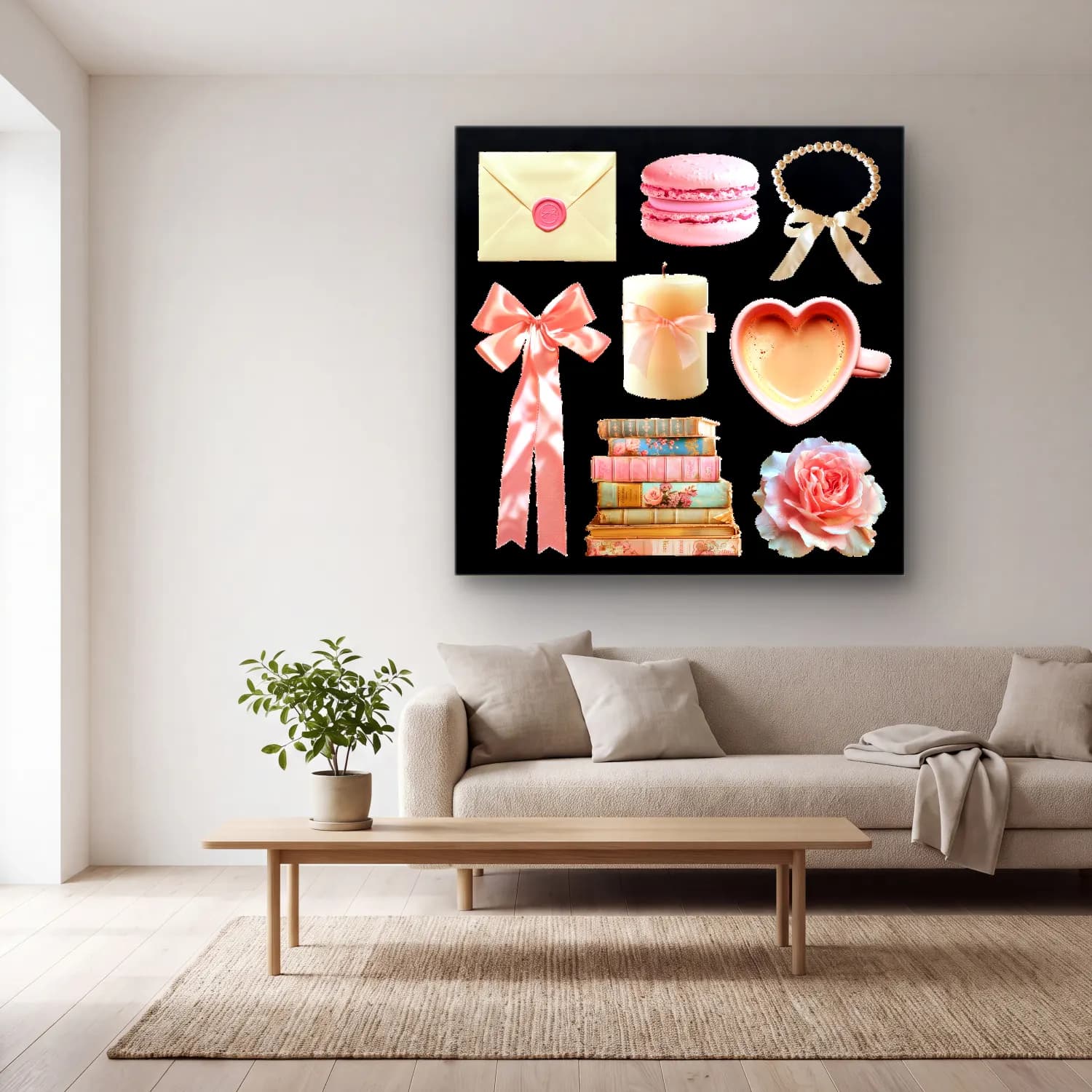 Pastel Hediye Paketleri No. 4 cam tablo — açık renk salonda