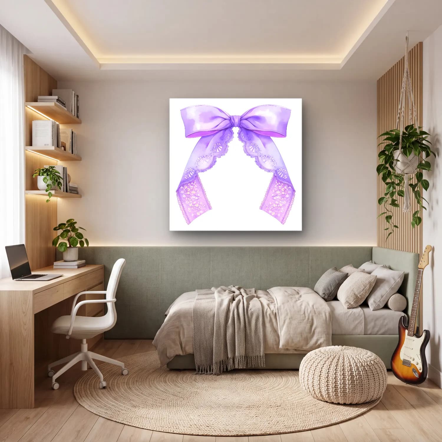 Pastel Fiyonk No. 43 cam tablo — genç odasında