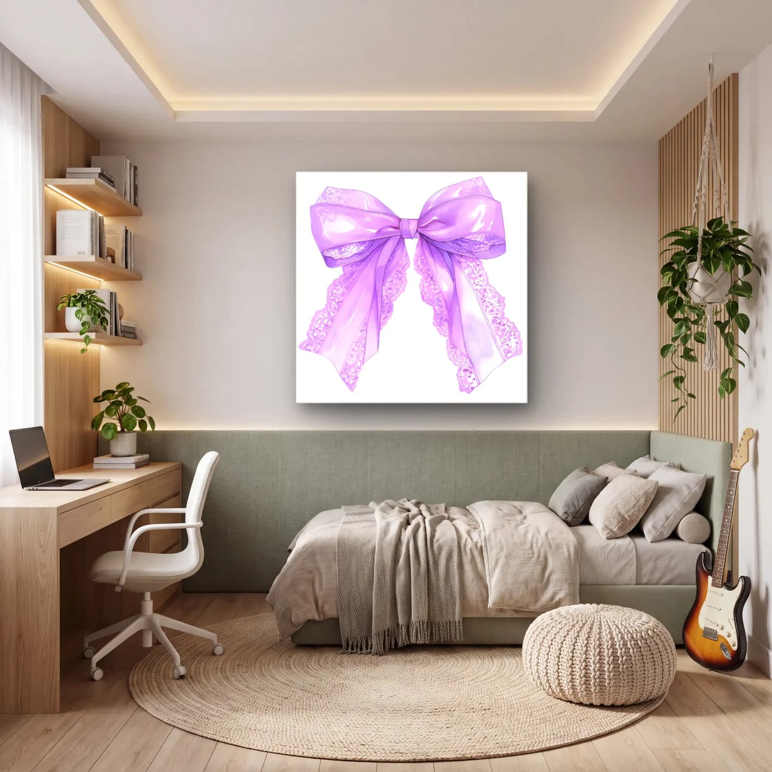 Pastel Fiyonk No. 44 cam tablo — genç odasında