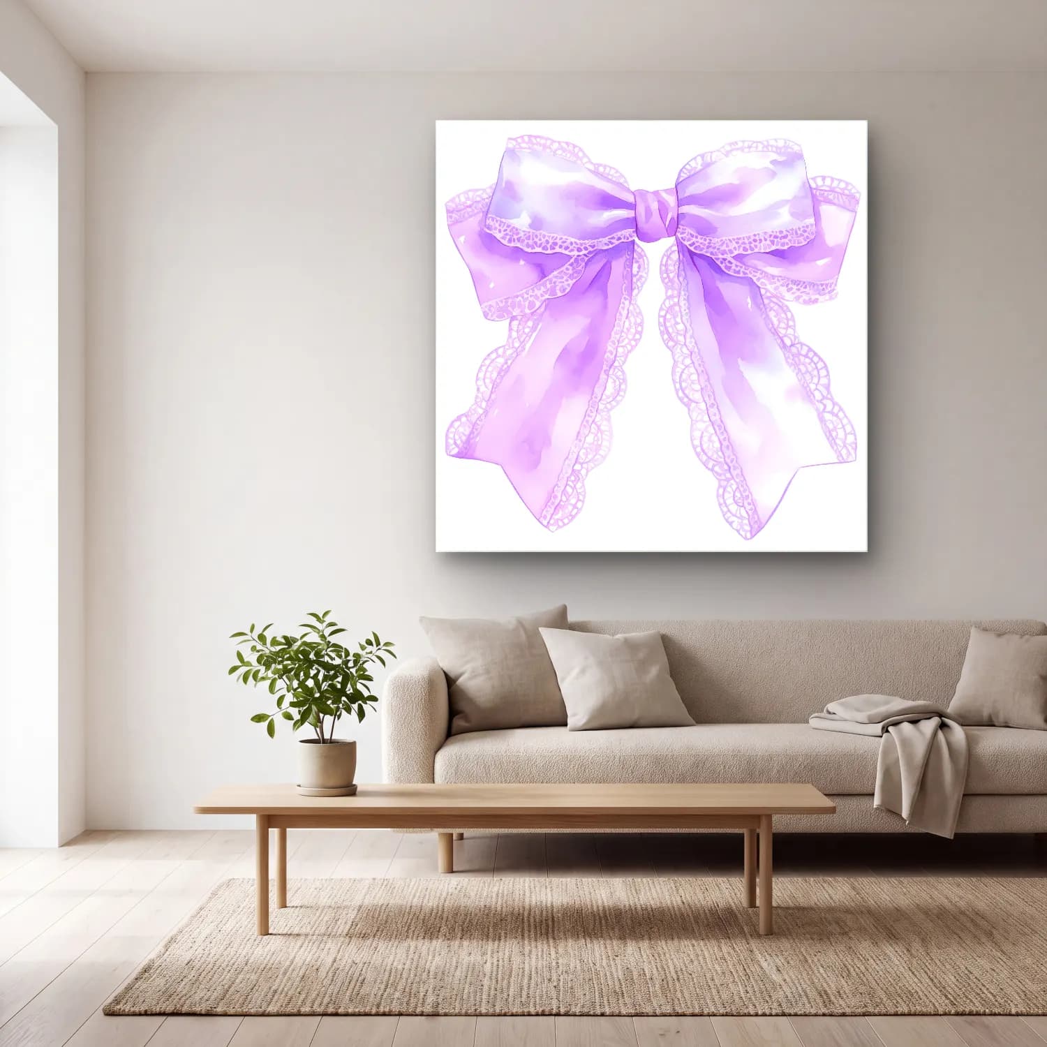 Pastel Fiyonk No. 45 cam tablo — açık renk salonda