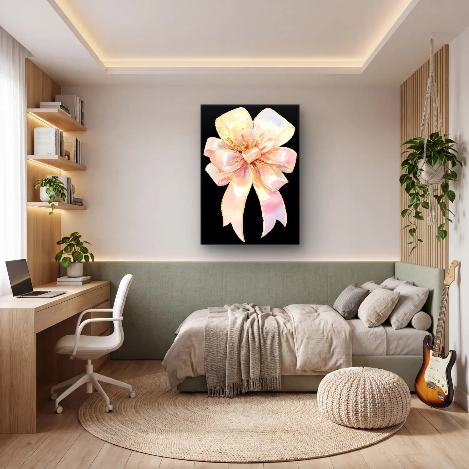 Pastel Fiyonk No. 46 cam tablo — genç odasında