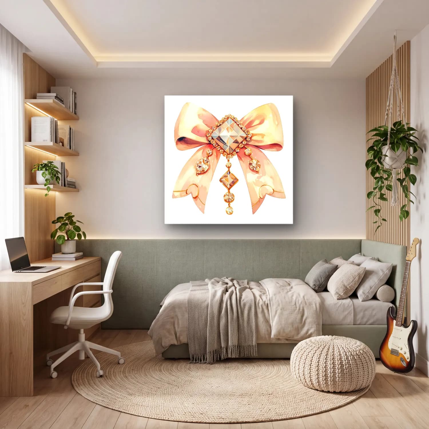 Pastel Fiyonk No. 48 cam tablo — genç odasında