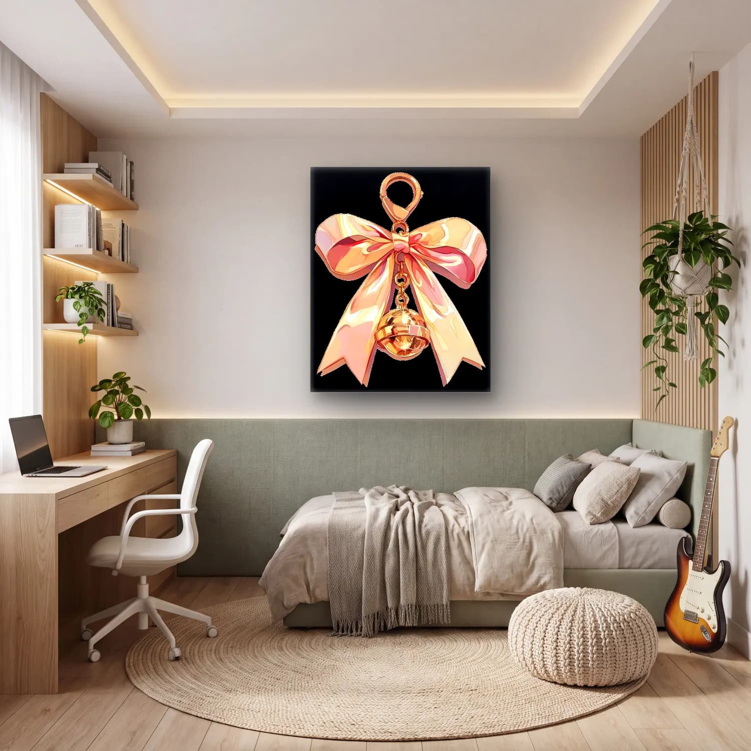 Pastel Fiyonk No. 49 cam tablo — genç odasında