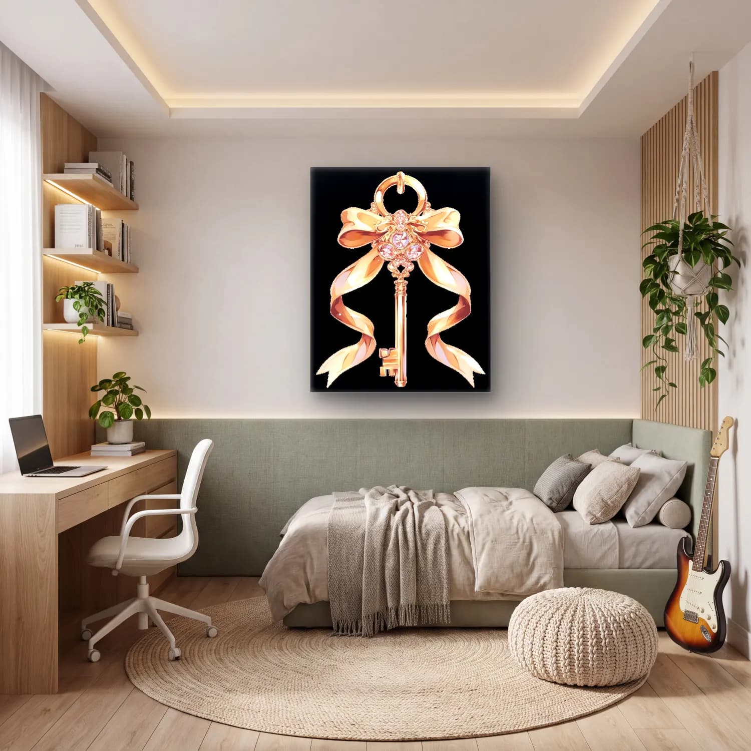 Pastel Fiyonk No. 50 cam tablo — genç odasında