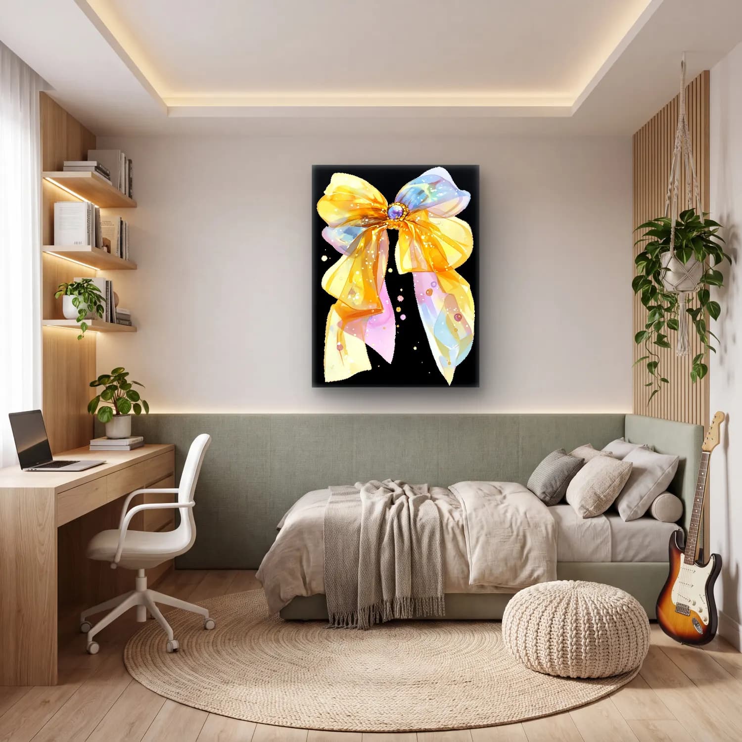 Pastel Fiyonk No. 57 cam tablo — genç odasında