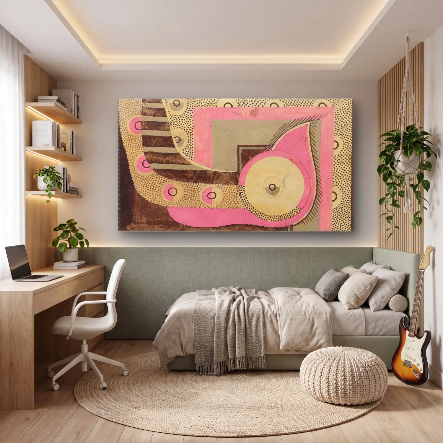 Georges Valmier – Composition (Étude Pour Un Motifs Décoratif) cam tablo — genç odasında