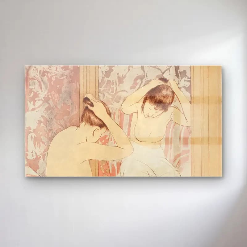 Mary Cassatt – The Coiffure cam tablo — Mary Cassatt – The Coiffure — vintage elbiseli kadın