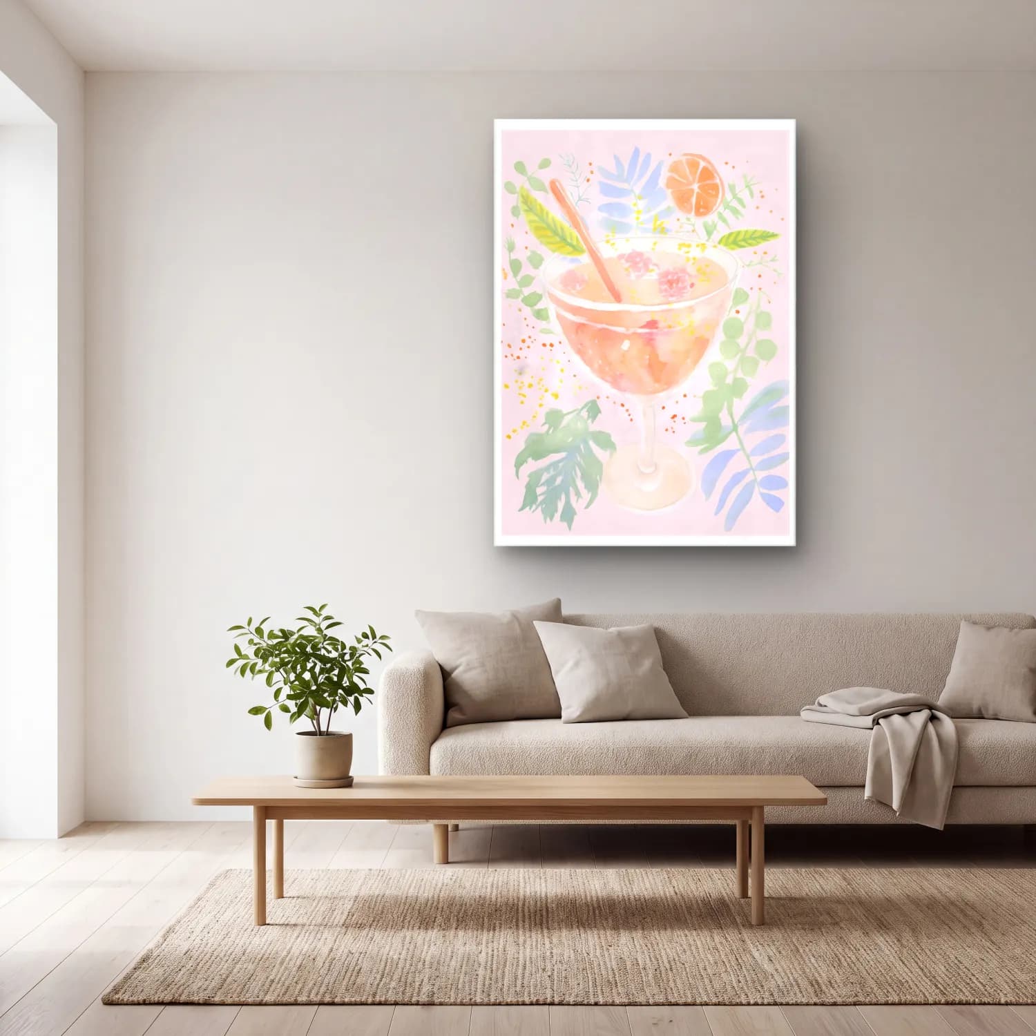 Pastel Kokteyl – Pembe Tonlar cam tablo — açık renk salonda