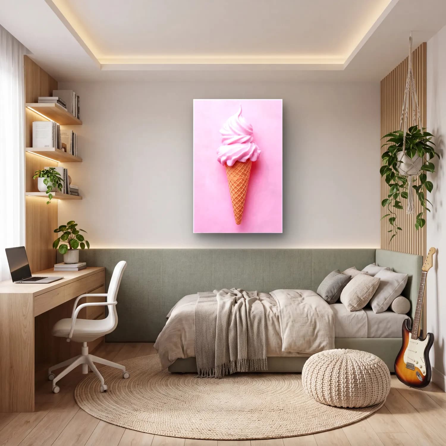 Pastel Dondurma No. 9 cam tablo — genç odasında