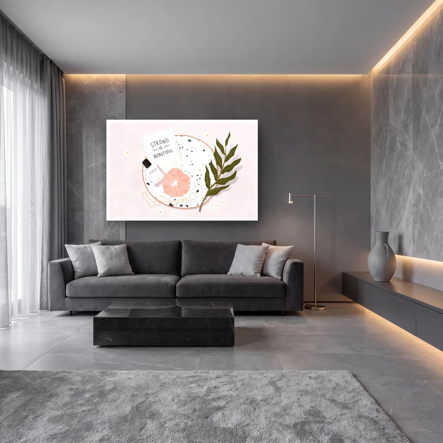 Pastel Söz Posteri cam tablo — lüks salon duvarında