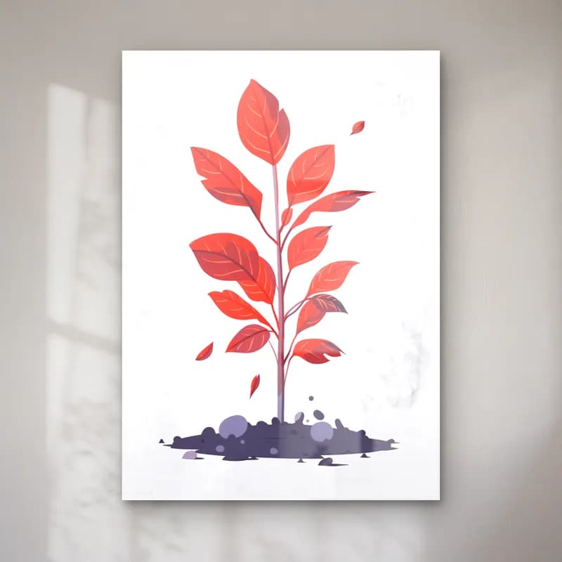 Simple Drawing – Indian Red No. 8 cam tablo — Simple Drawing – Indian Red No. 8 — botanik i̇llüstrasyon botanik yapraklar
