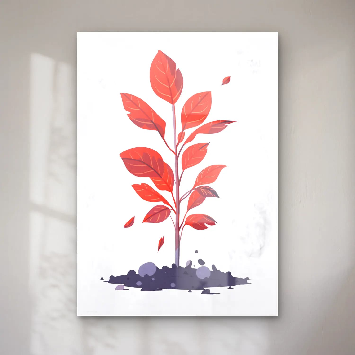 Simple Drawing – Indian Red No. 8 cam tablo — Simple Drawing – Indian Red No. 8 — botanik i̇llüstrasyon botanik yapraklar