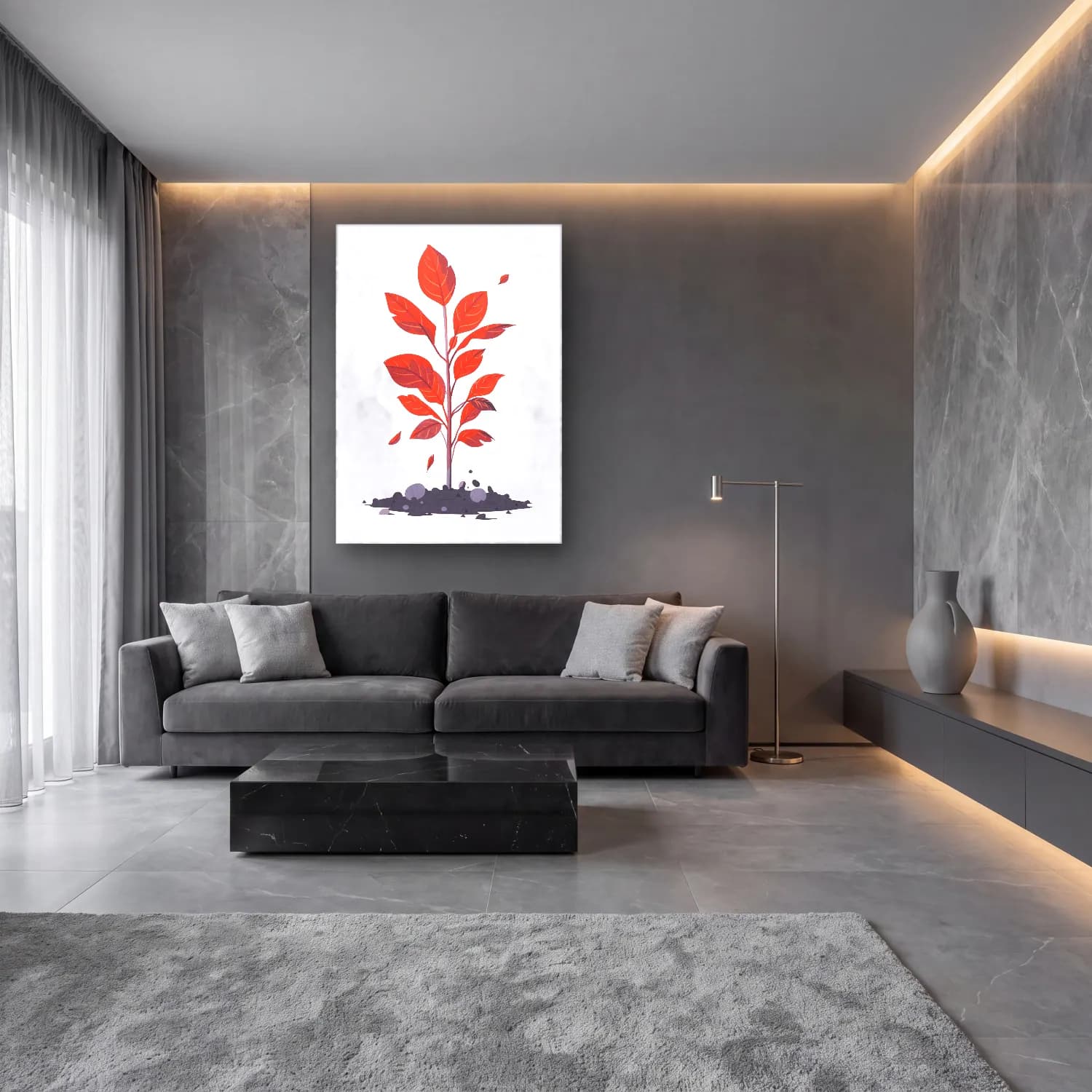 Simple Drawing – Indian Red No. 8 cam tablo — lüks salon duvarında