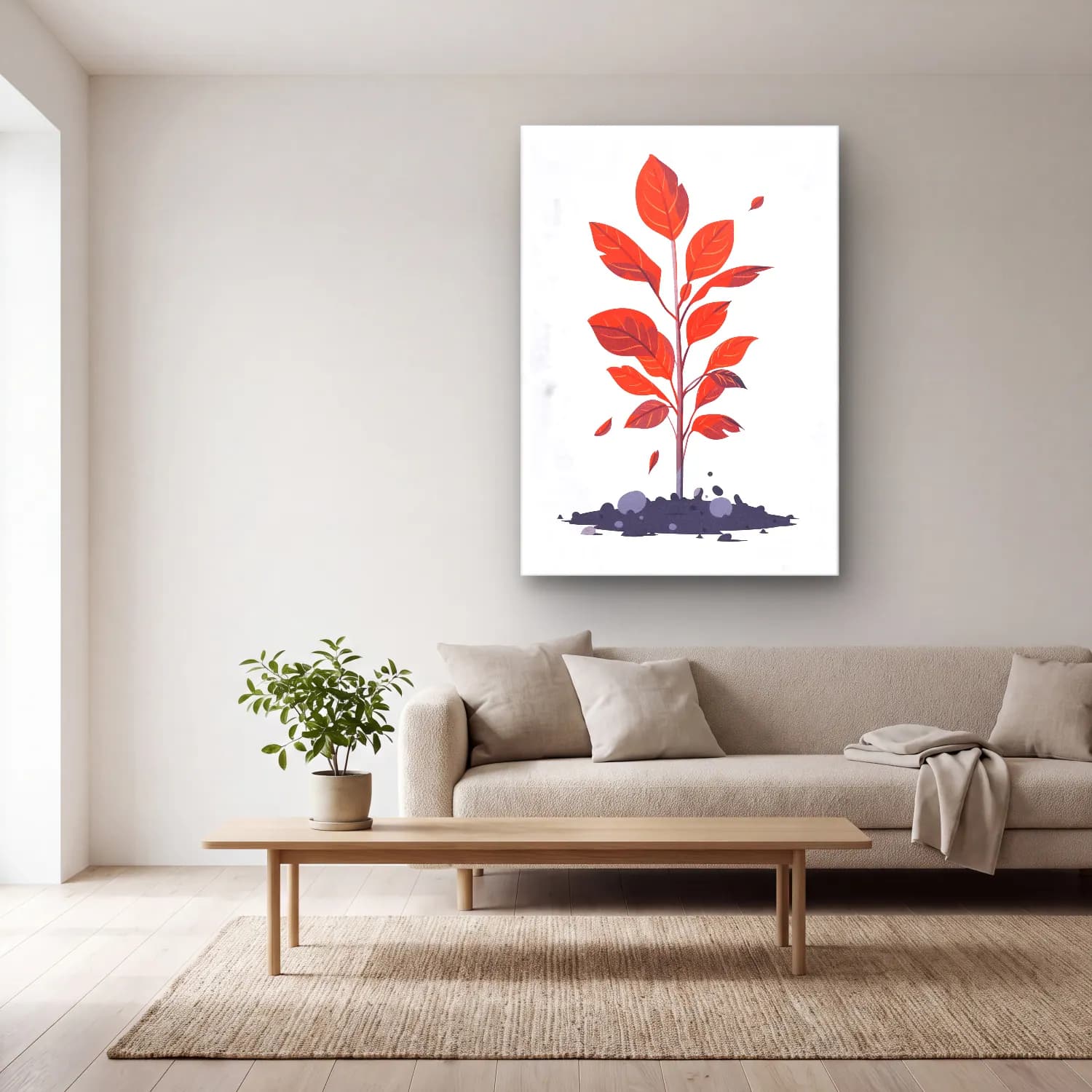 Simple Drawing – Indian Red No. 8 cam tablo — açık renk salonda
