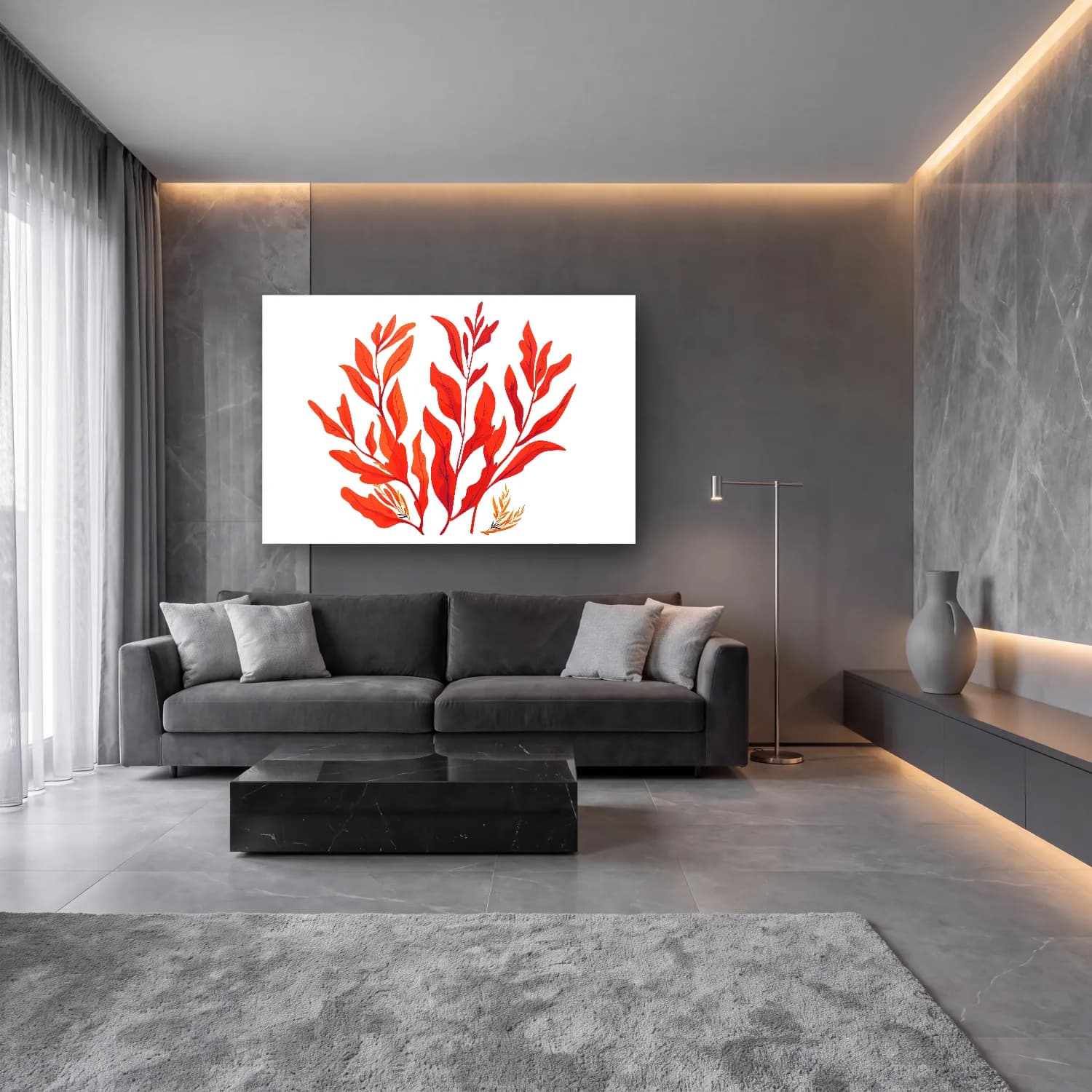 Simple Drawing – Indian Red No. 11 cam tablo — lüks salon duvarında
