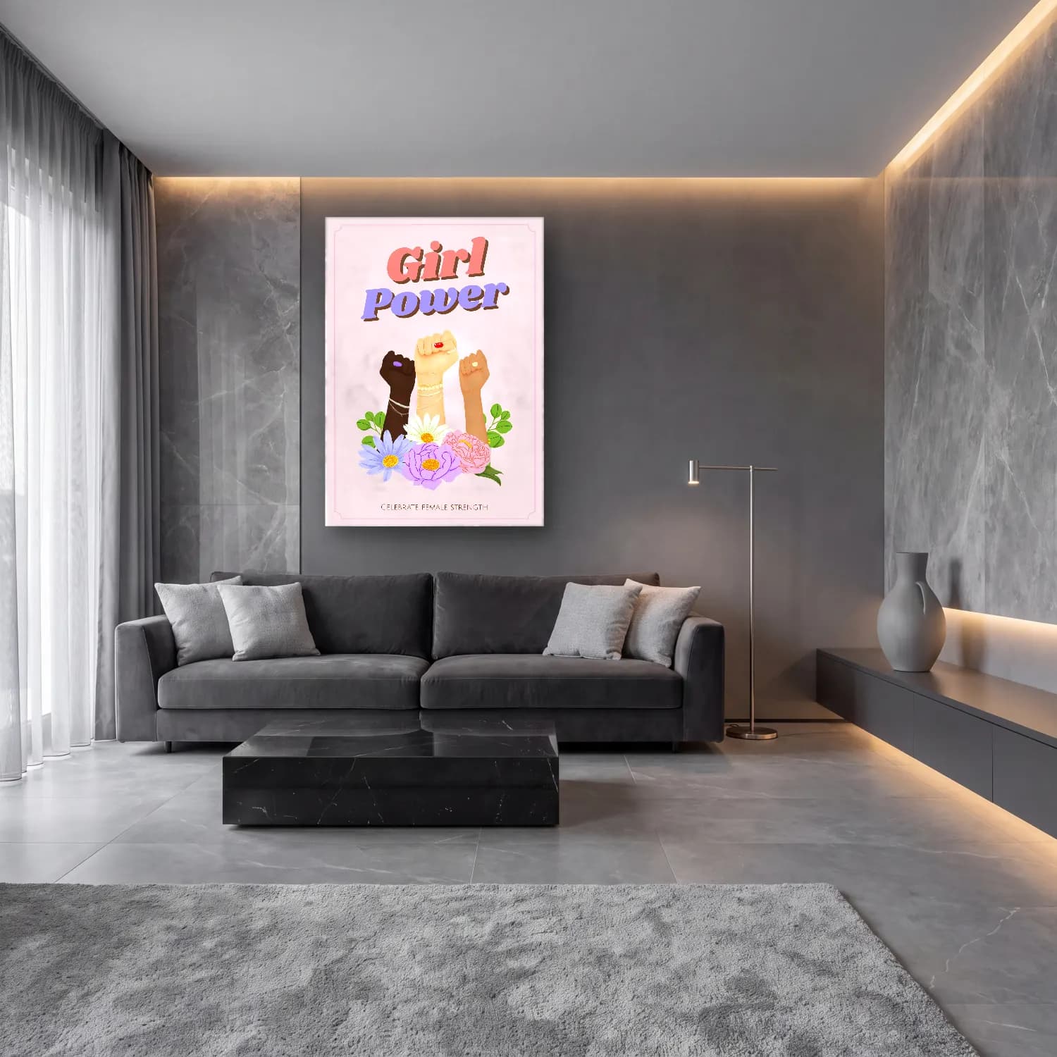 Pastel Eller cam tablo — lüks salon duvarında