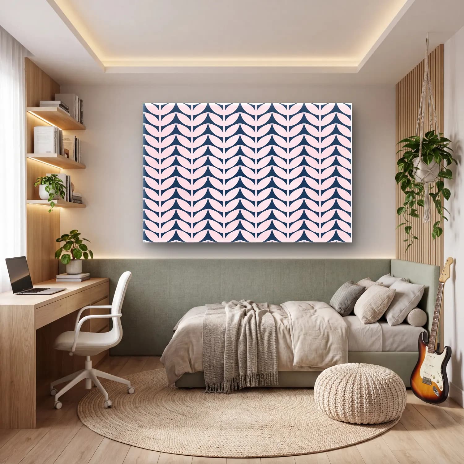 Retro Çiçek Deseni No. 87 cam tablo — genç odasında