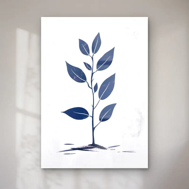 Simple Drawing – navy blue No. 12 cam tablo — Simple Drawing – navy blue No. 12 — botanik i̇llüstrasyon botanik yapraklar