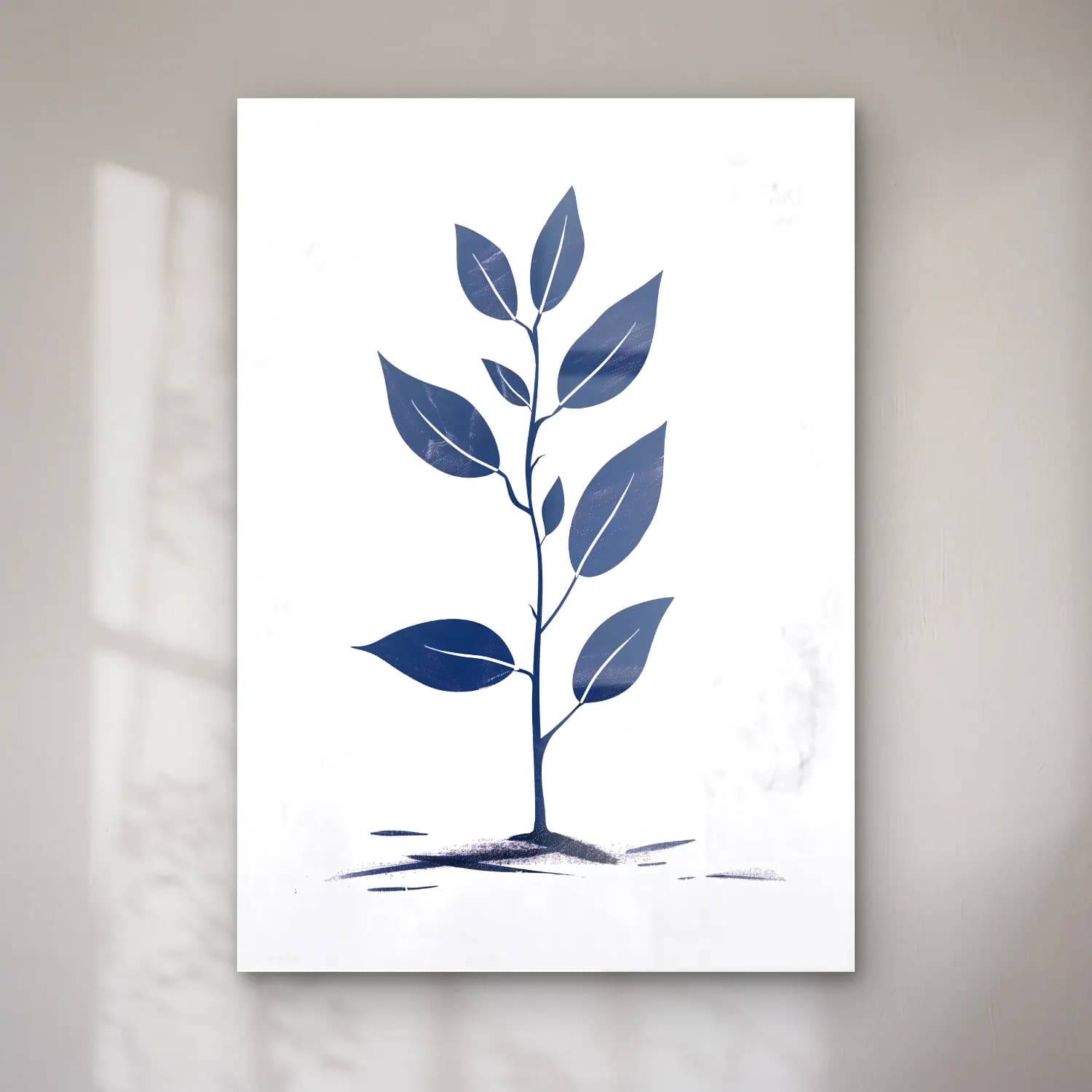 Simple Drawing – navy blue No. 12 cam tablo — Simple Drawing – navy blue No. 12 — botanik i̇llüstrasyon botanik yapraklar