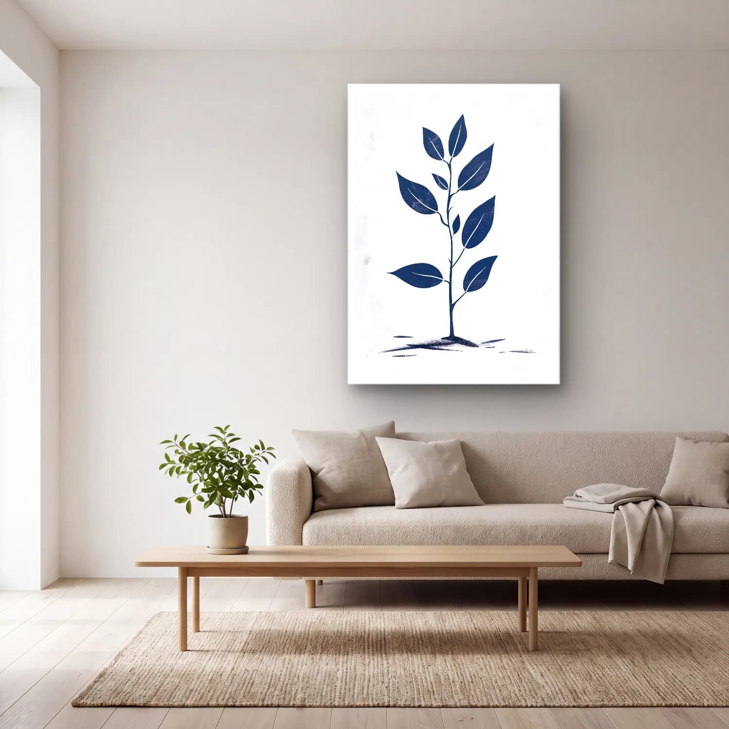 Simple Drawing – navy blue No. 12 cam tablo — açık renk salonda