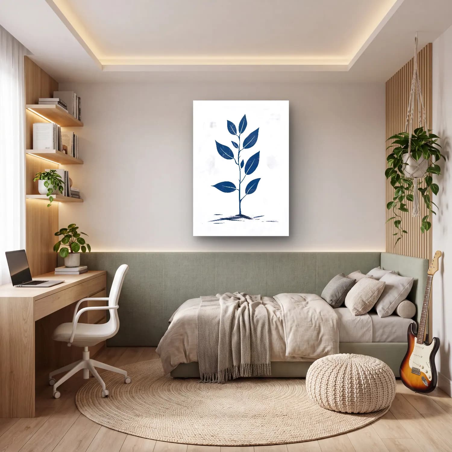 Simple Drawing – navy blue No. 12 cam tablo — genç odasında