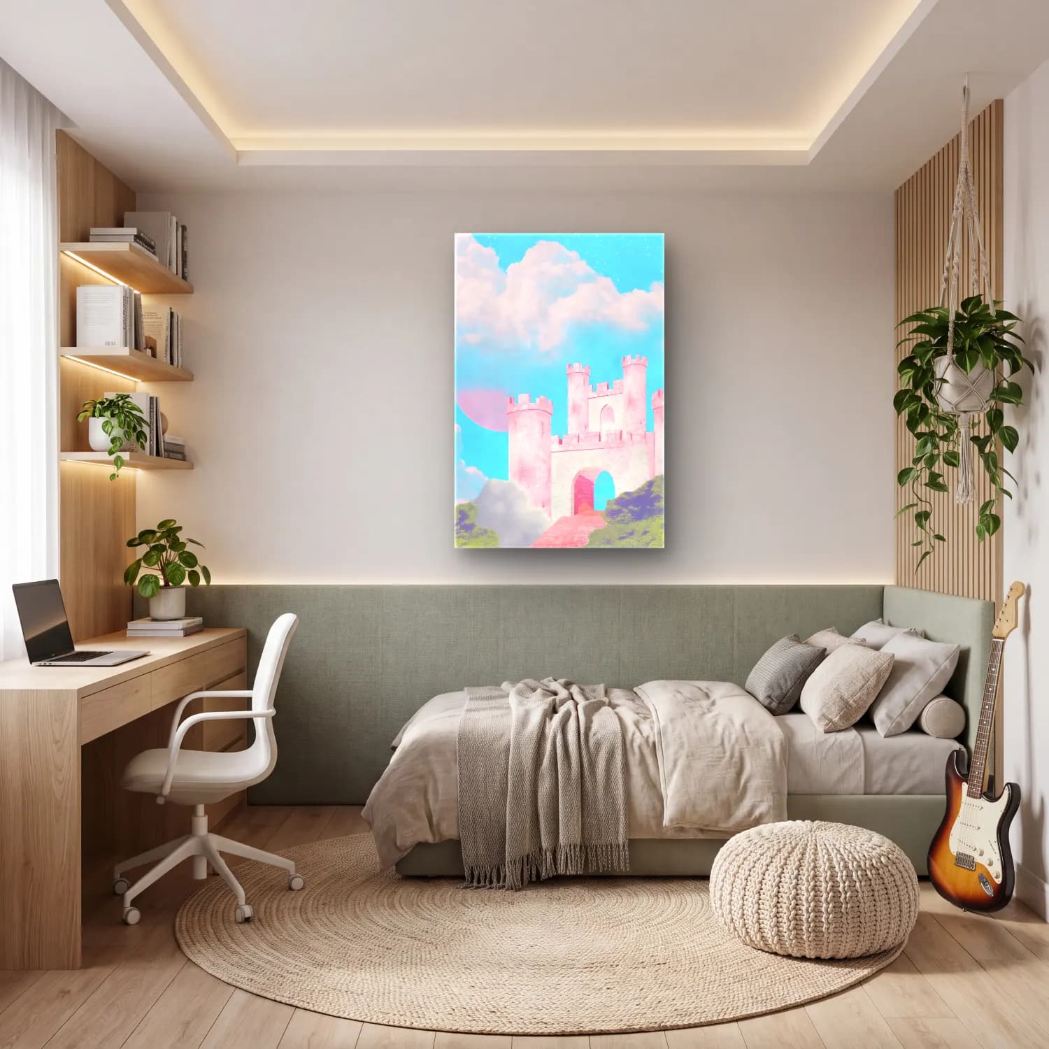 Pastel Şato No. 4 cam tablo — genç odasında