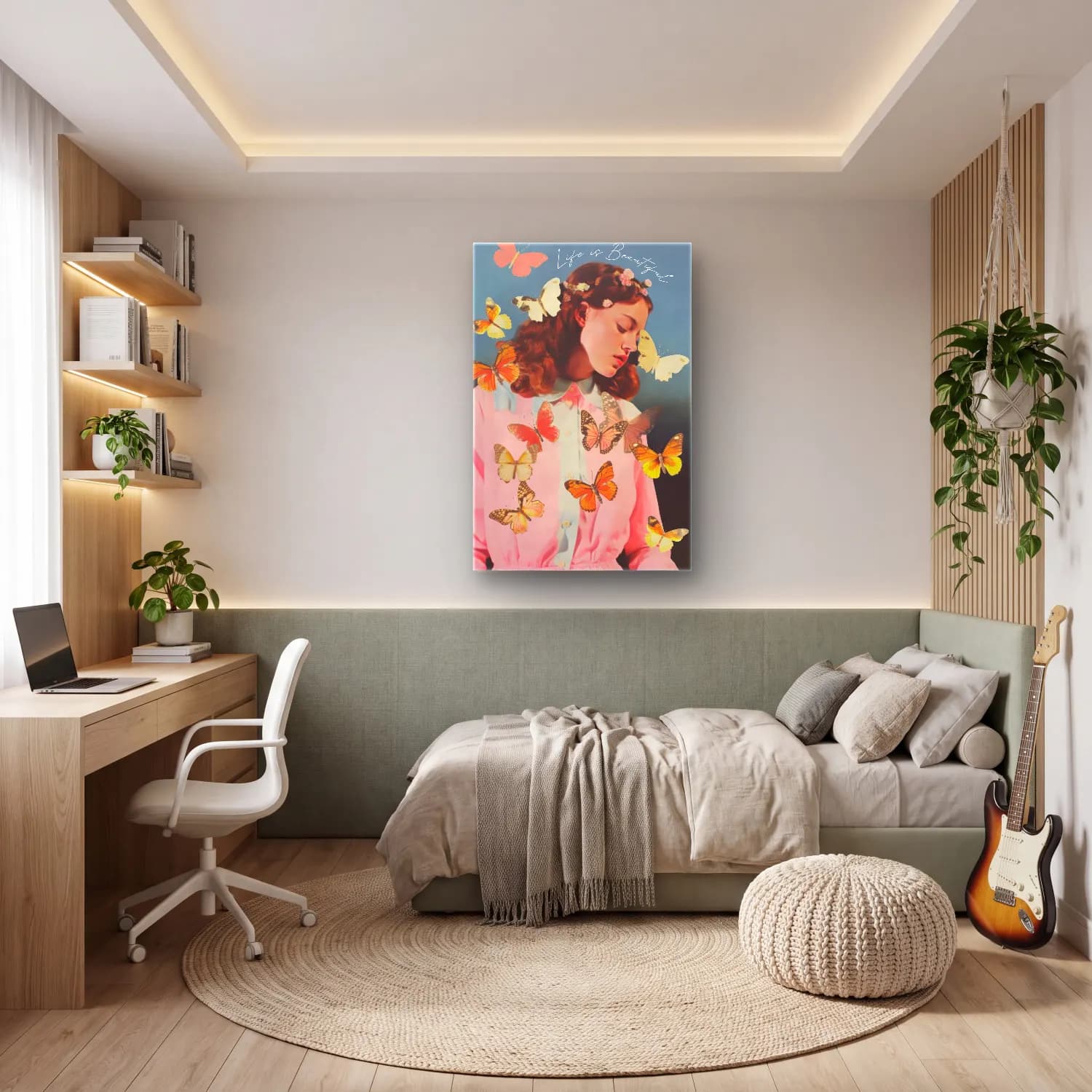 Pastel Kelebek No. 11 cam tablo — genç odasında