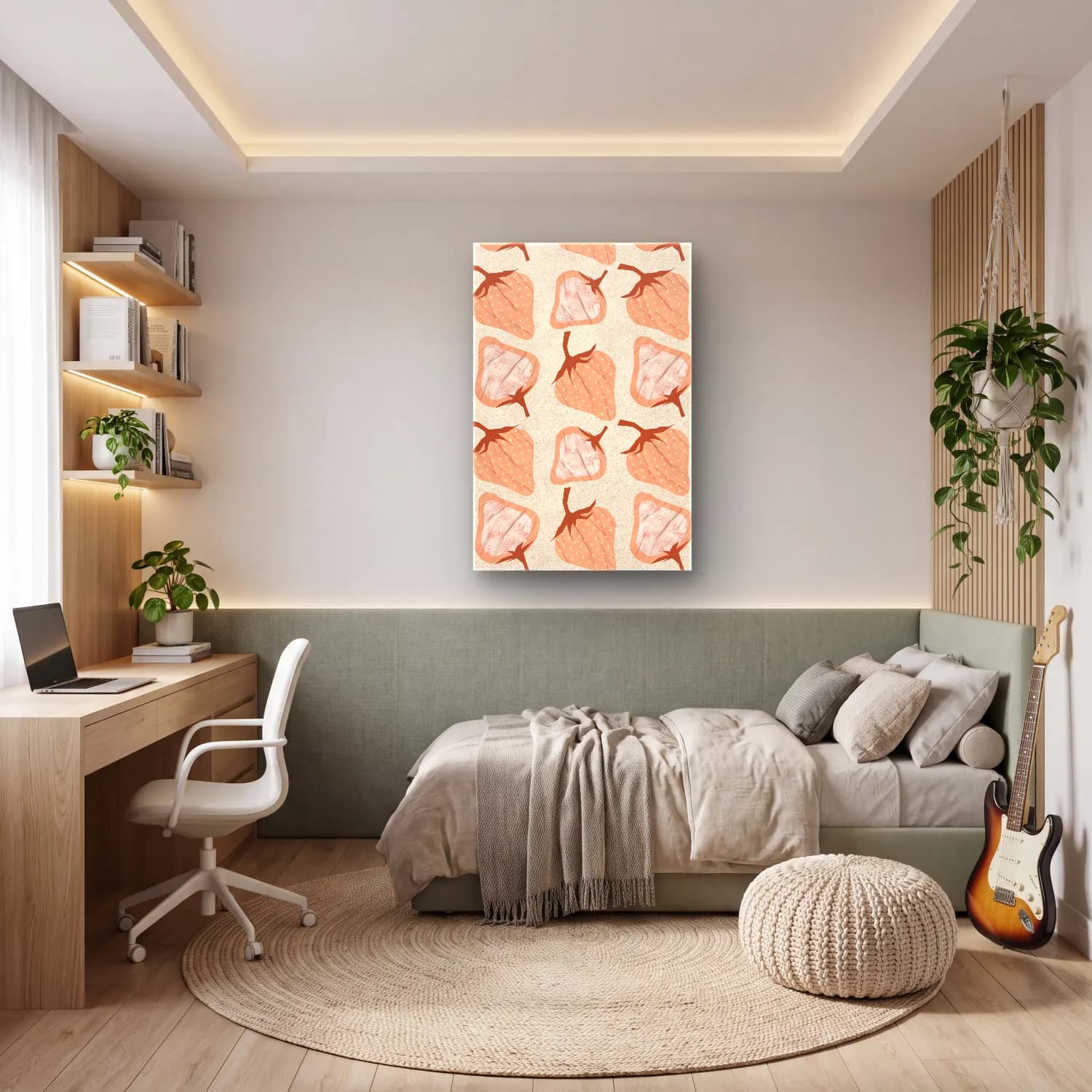Pastel Çilekler No. 9 cam tablo — genç odasında