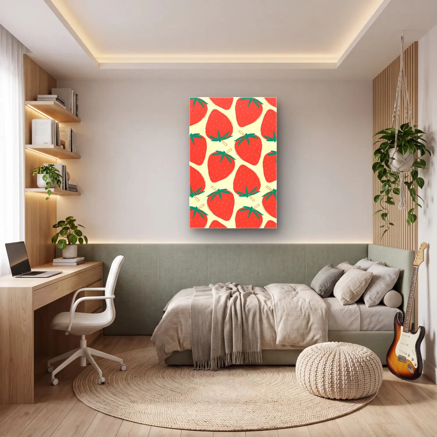 Pastel Çilekler No. 10 cam tablo — genç odasında