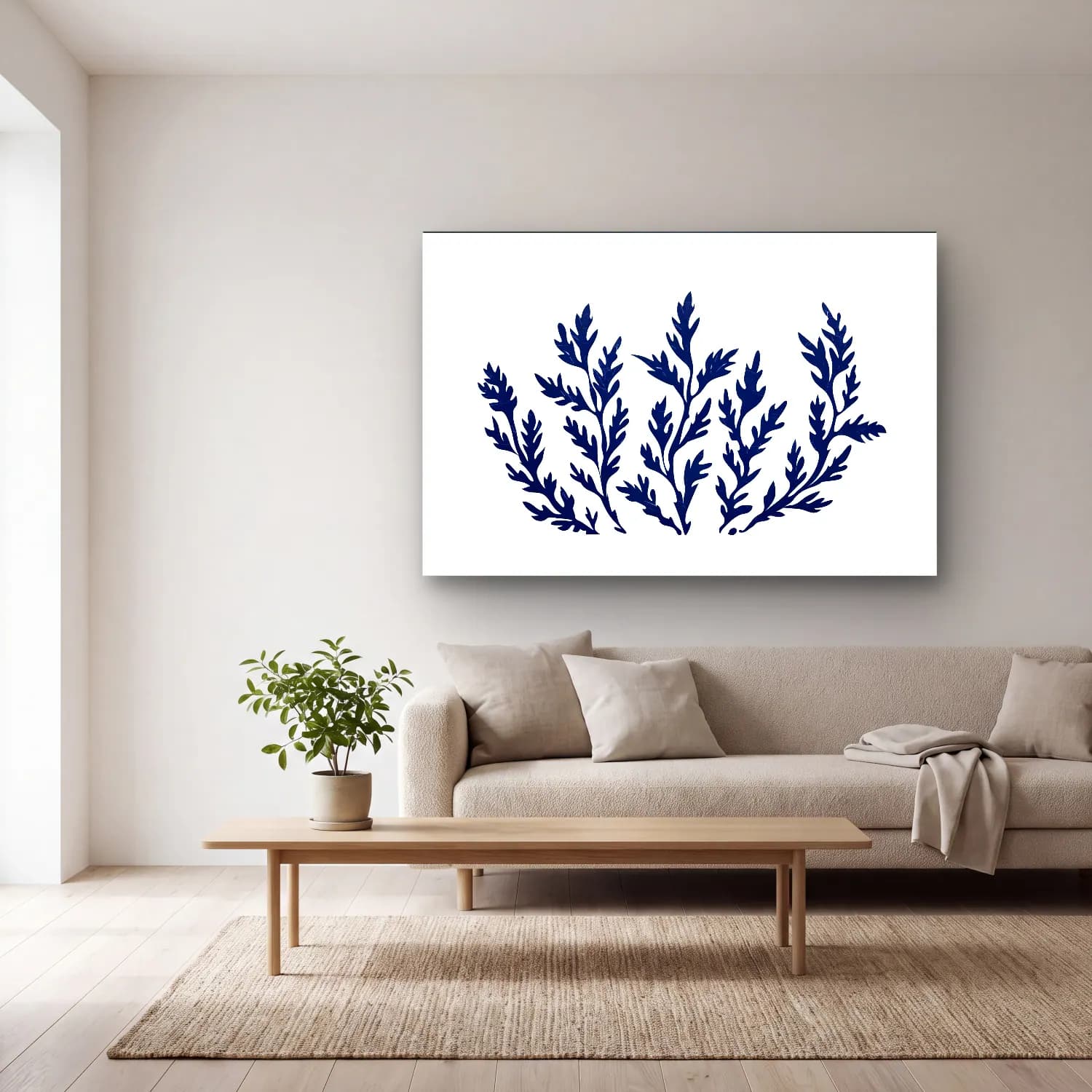 Simple Drawing – navy blue No. 13 cam tablo — açık renk salonda