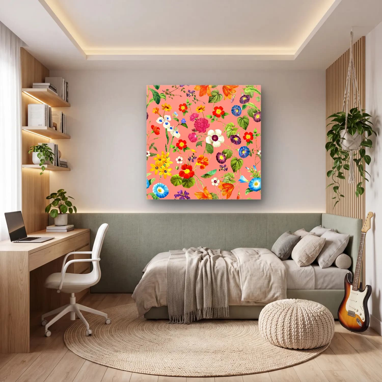 Pastel Çiçek Deseni No. 56 cam tablo — genç odasında