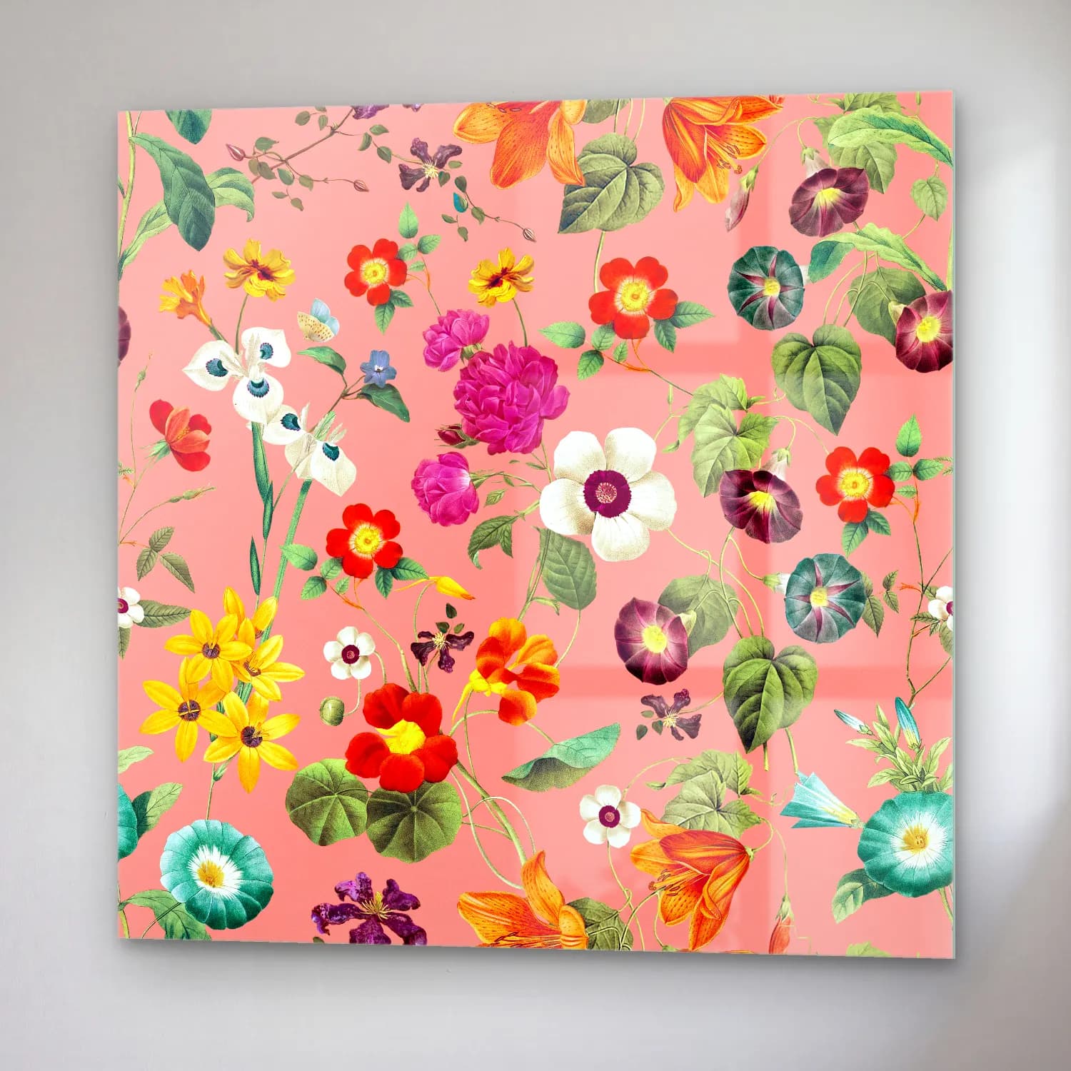 Pastel Çiçek Deseni No. 56 cam tablo — sağ açıdan görünüm