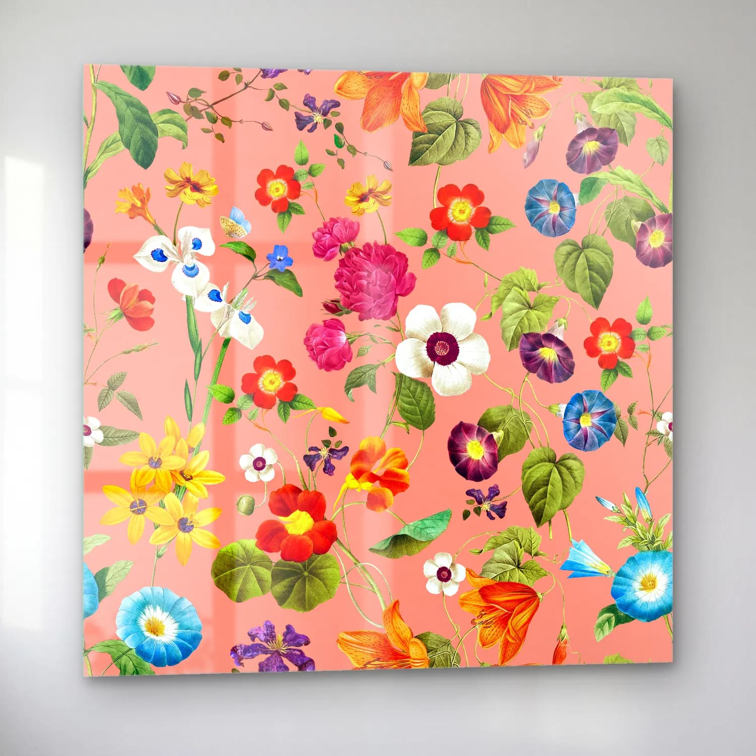 Pastel Çiçek Deseni No. 56 cam tablo — sol açıdan görünüm