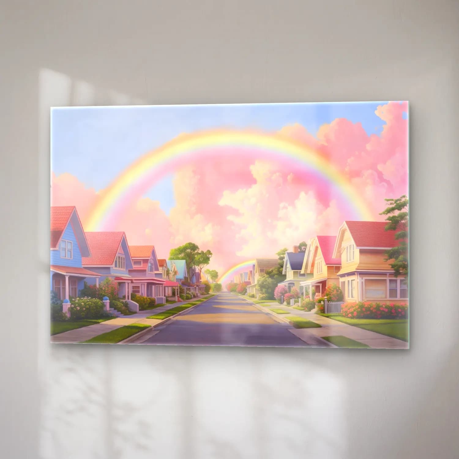 Pastel Güneş ve Gökkuşağı No. 13 cam tablo — sağ açıdan görünüm