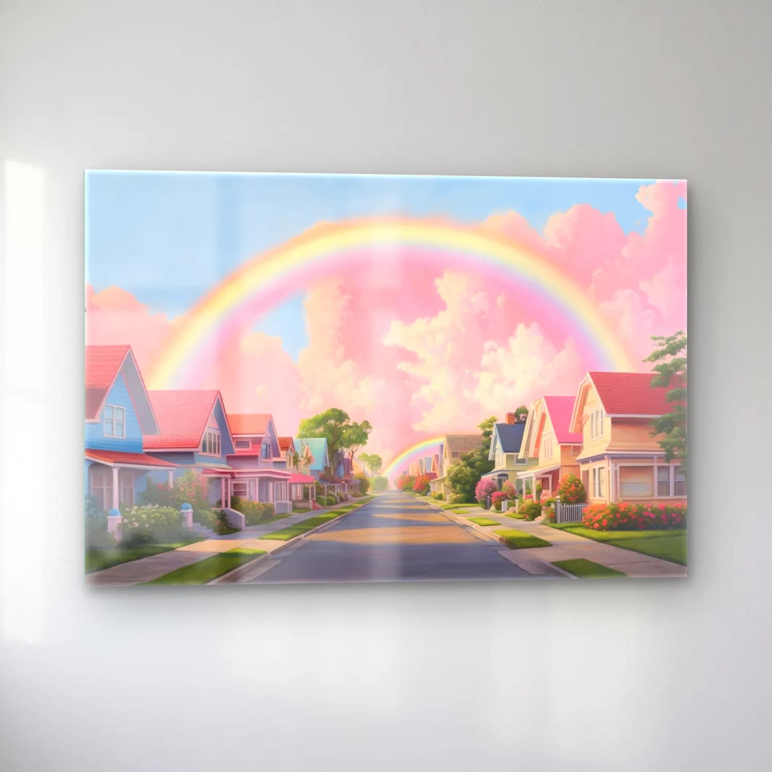 Pastel Güneş ve Gökkuşağı No. 13 cam tablo — sol açıdan görünüm