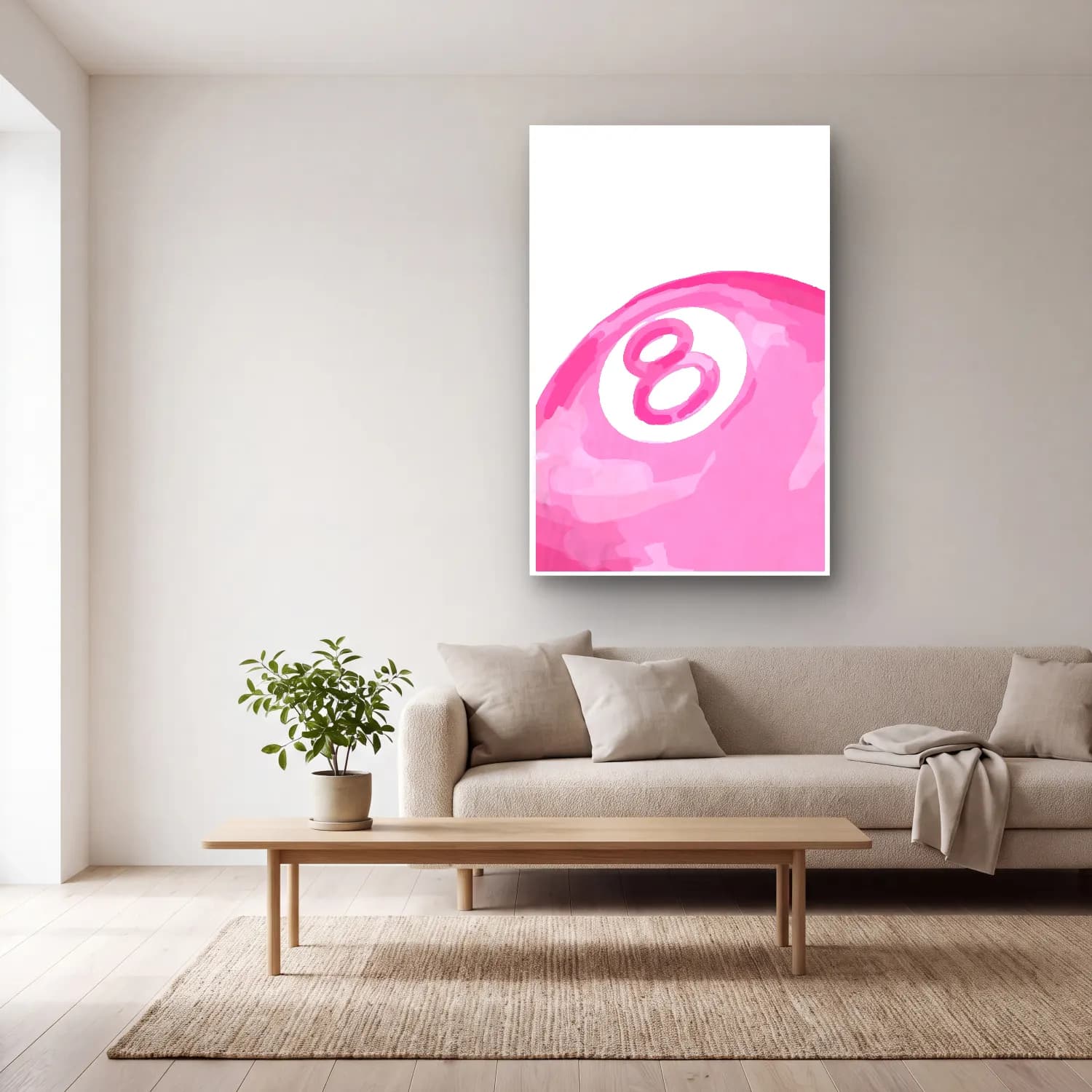 Pastel Rakamlar – Pembe Tonlar cam tablo — açık renk salonda