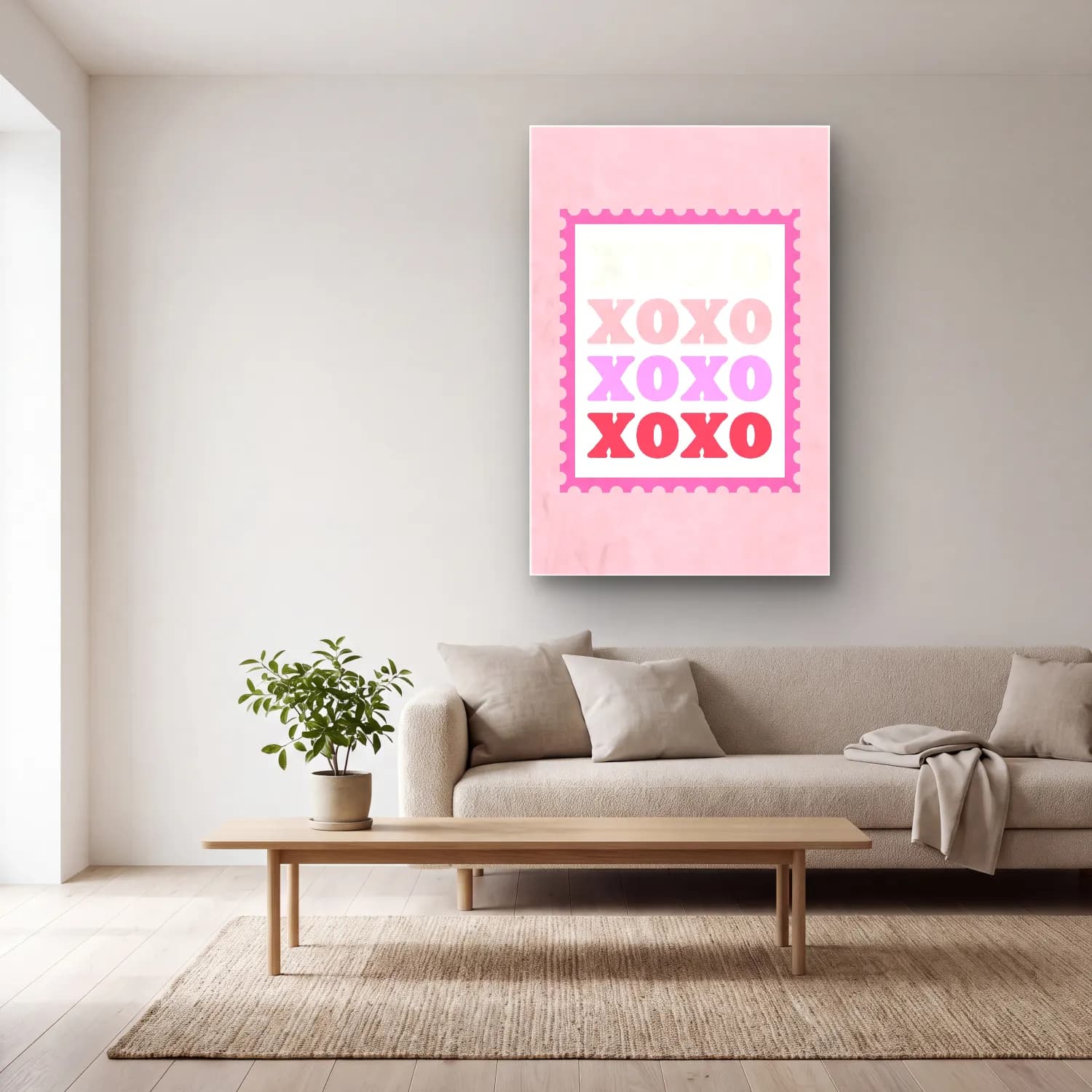 Pastel Harf Posteri No. 4 cam tablo — açık renk salonda