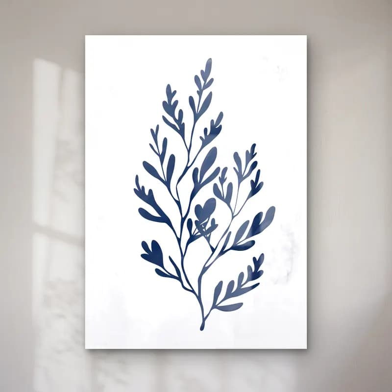 Simple Drawing – navy blue No. 14 cam tablo — Simple Drawing – navy blue No. 14 — botanik i̇llüstrasyon zeytin dalı