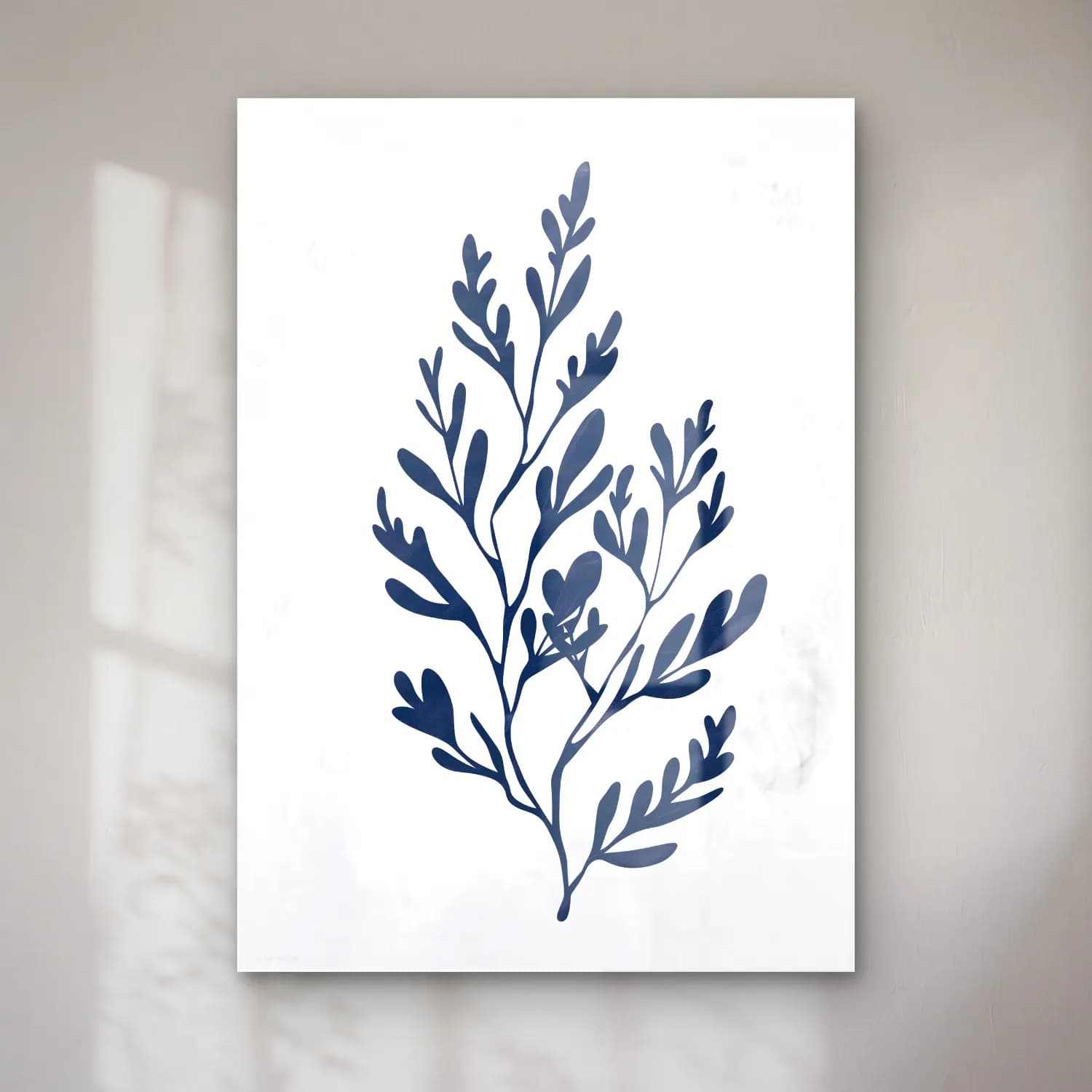 Simple Drawing – navy blue No. 14 cam tablo — Simple Drawing – navy blue No. 14 — botanik i̇llüstrasyon zeytin dalı