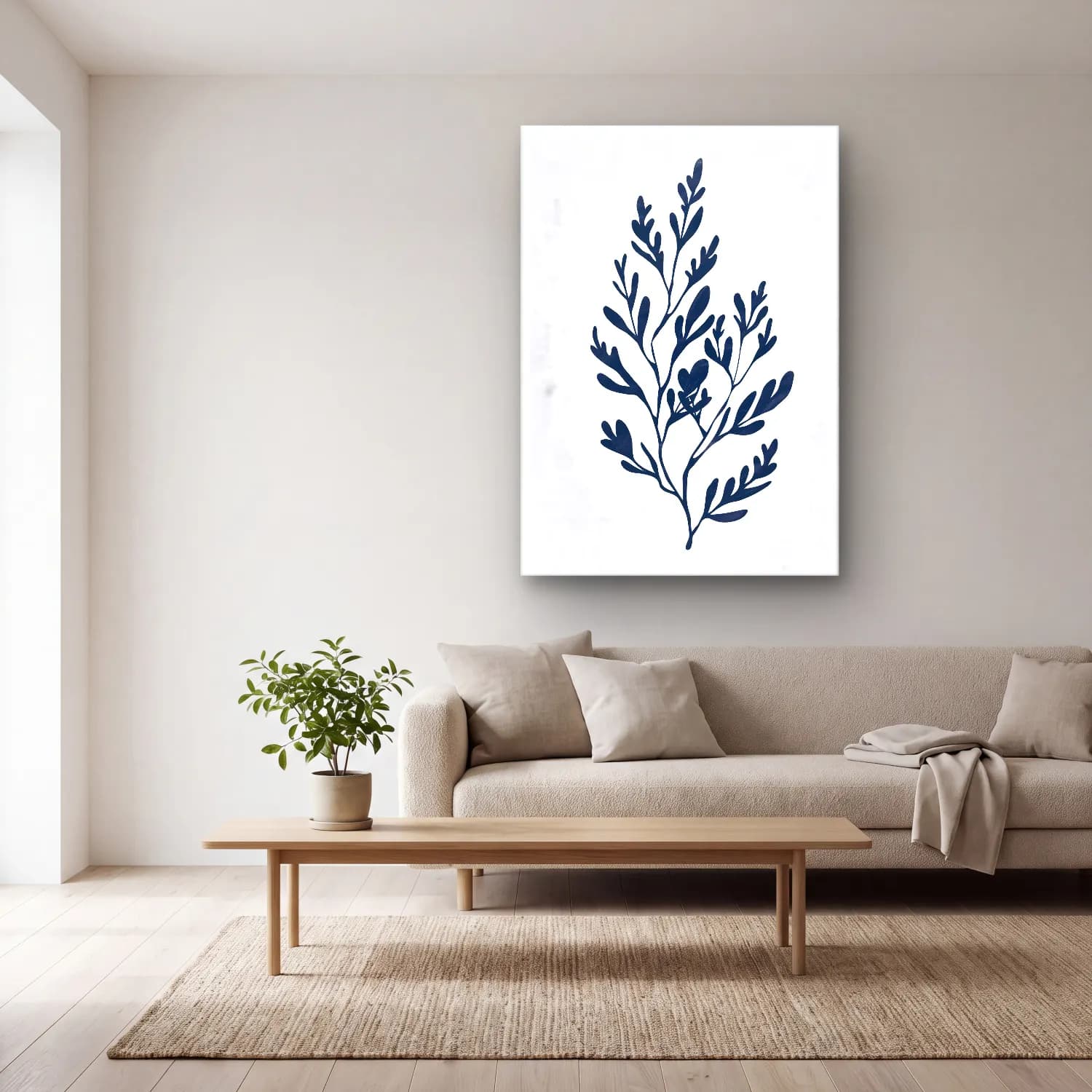 Simple Drawing – navy blue No. 14 cam tablo — açık renk salonda