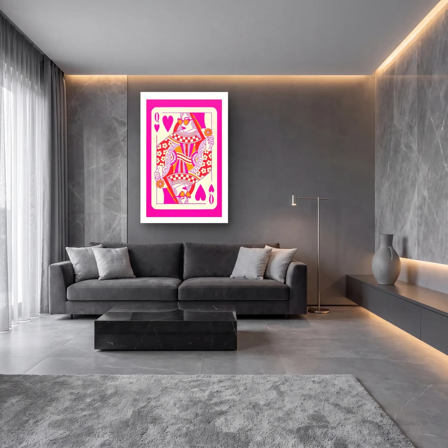 Maksimalist Dama Deseni – Pembe Tonlar cam tablo — lüks salon duvarında