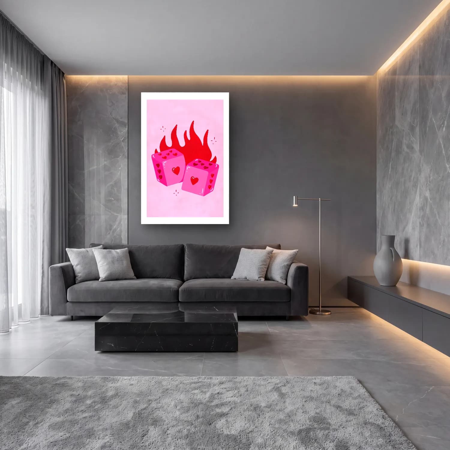 Sevimli İllüstrasyon Mumlar – Pembe Tonlar cam tablo — lüks salon duvarında