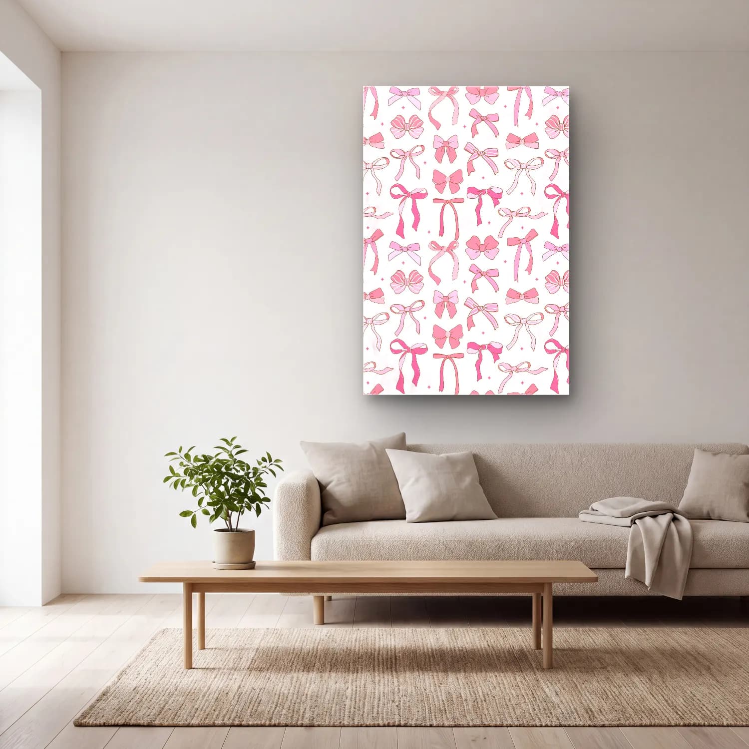 Pastel Fiyonk No. 61 cam tablo — açık renk salonda