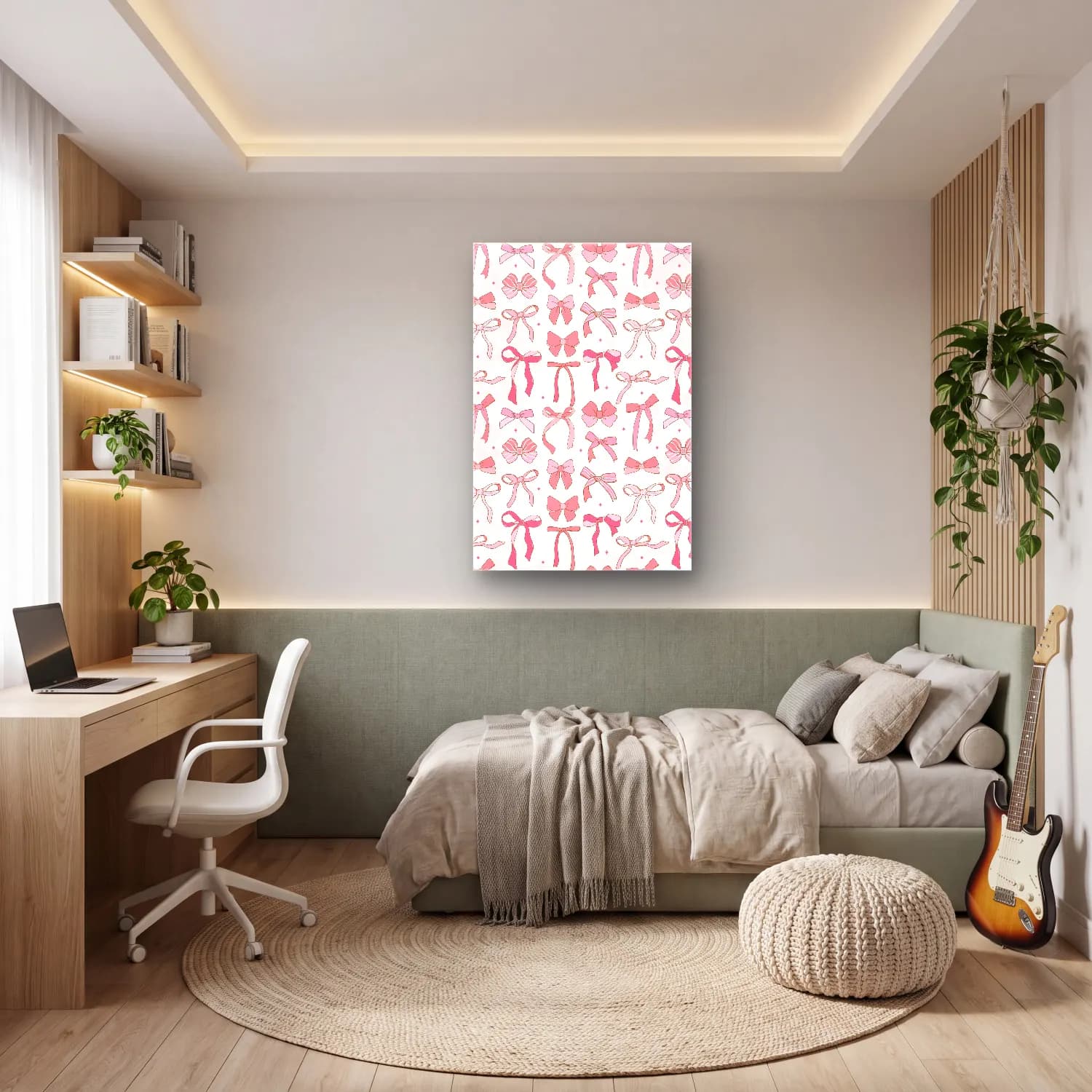 Pastel Fiyonk No. 61 cam tablo — genç odasında