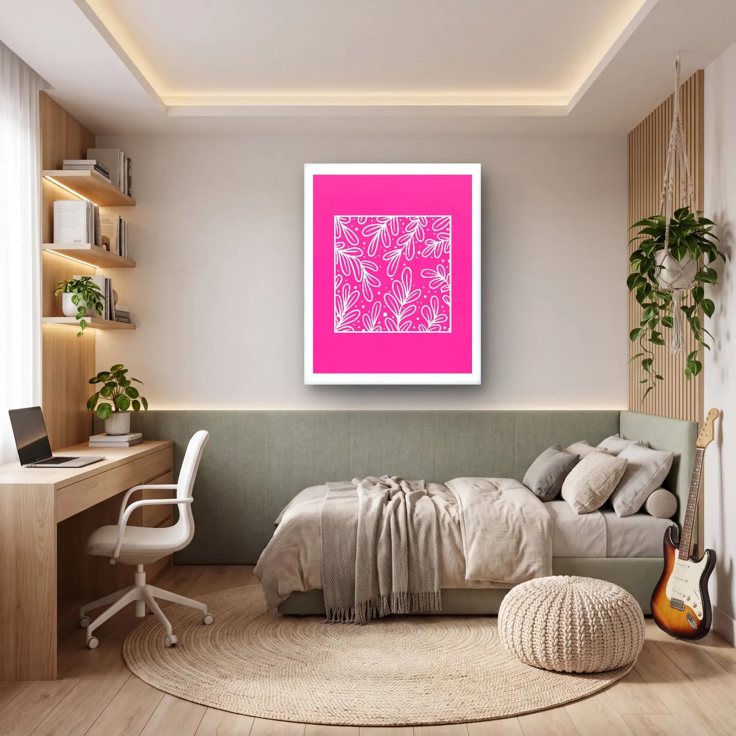 Boho Çiçek Deseni No. 116 cam tablo — genç odasında