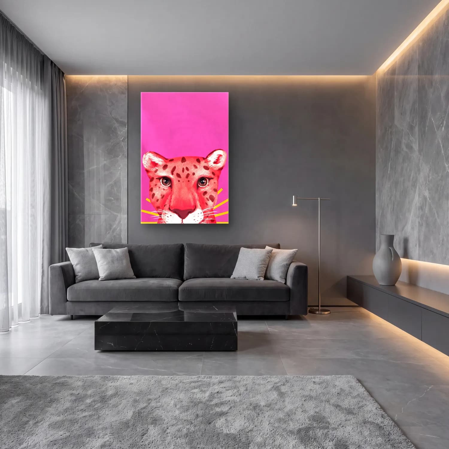 Maksimalist Leopar No. 6 cam tablo — lüks salon duvarında