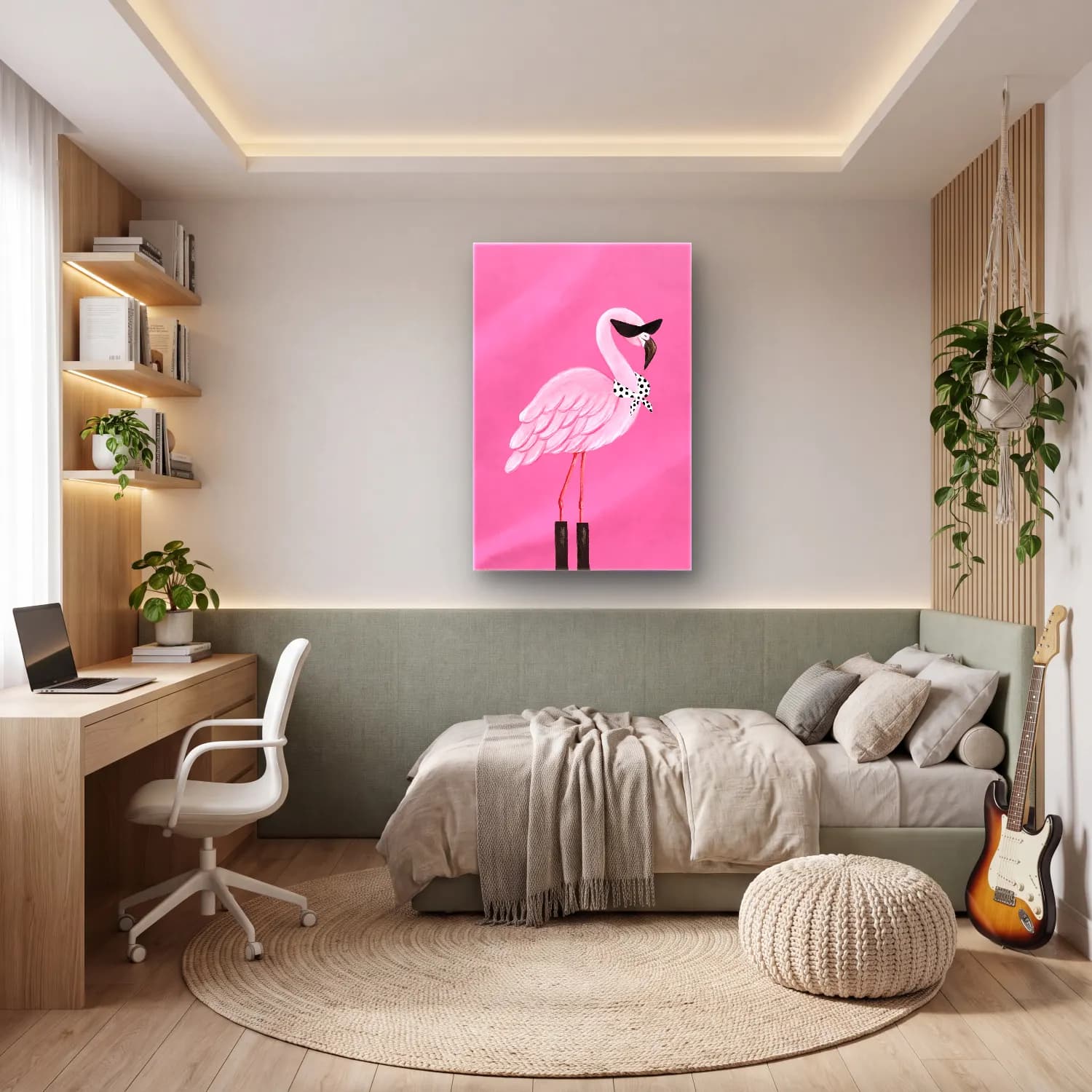 Sevimli İllüstrasyon Flamingo – Pembe Tonlar cam tablo — genç odasında