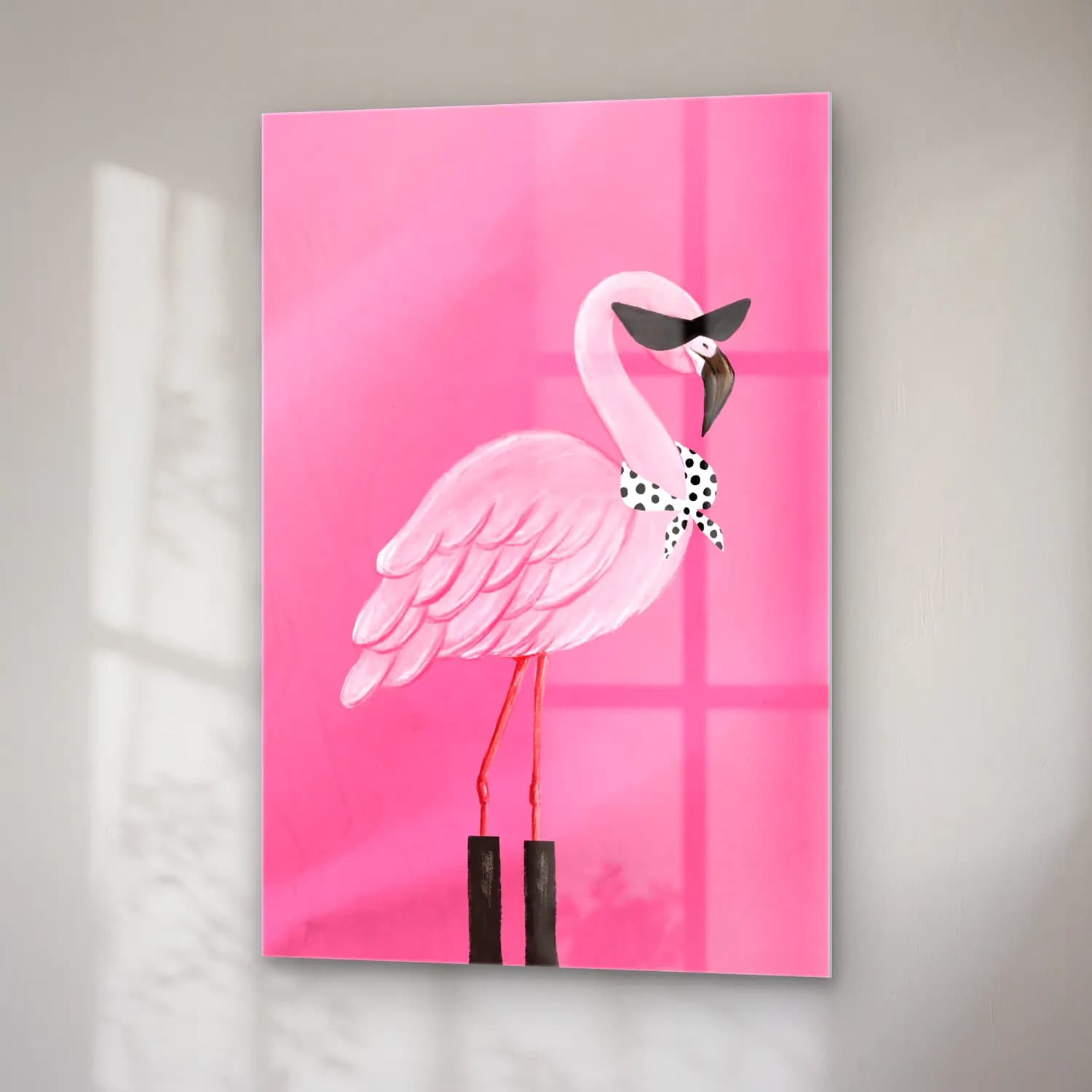 Sevimli İllüstrasyon Flamingo – Pembe Tonlar cam tablo — sağ açıdan görünüm