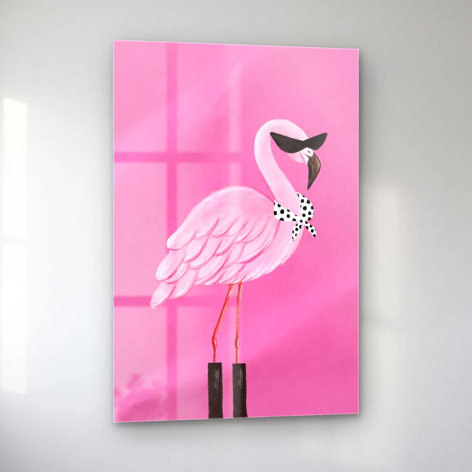 Sevimli İllüstrasyon Flamingo – Pembe Tonlar cam tablo — sol açıdan görünüm