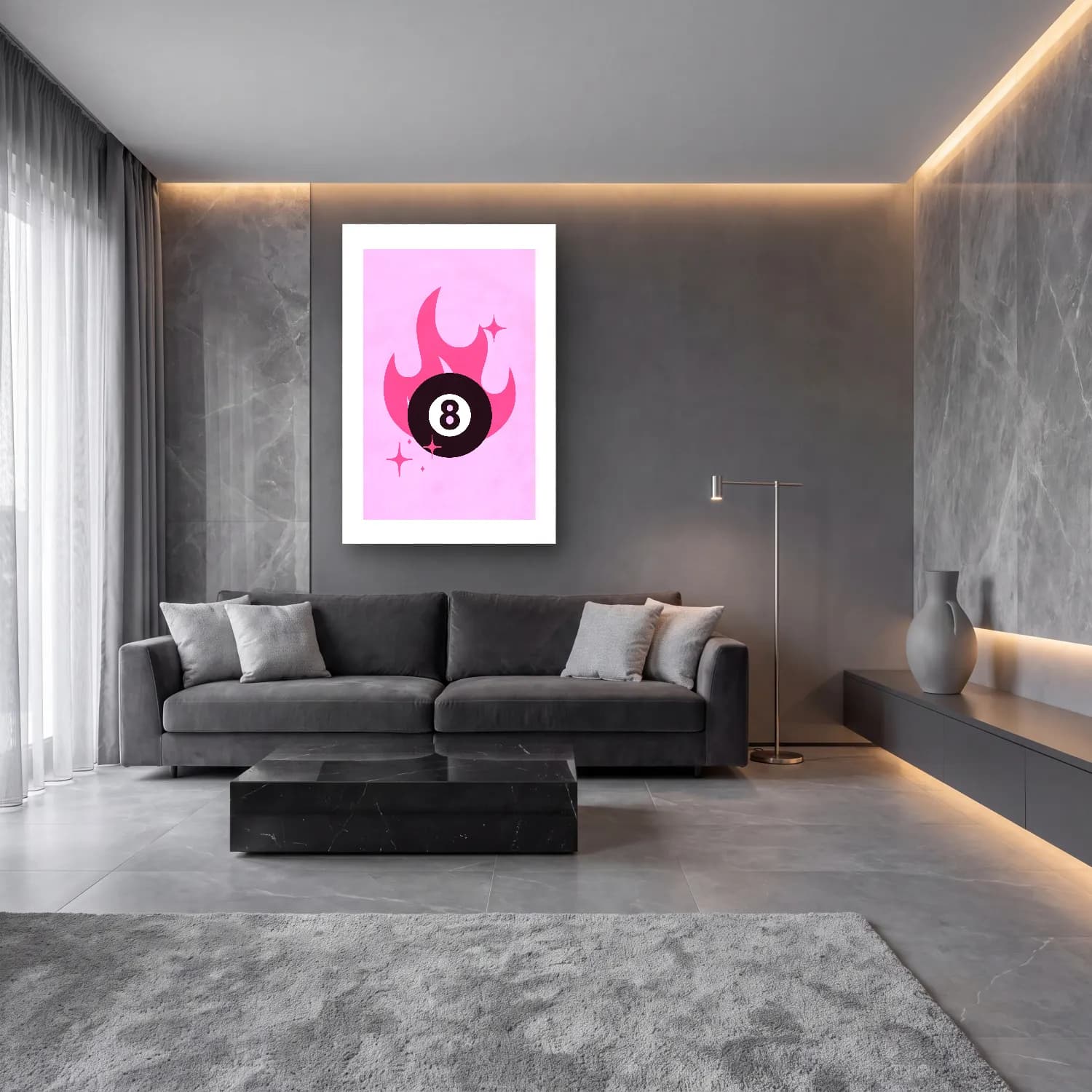 Pastel Rakamlar No. 4 cam tablo — lüks salon duvarında